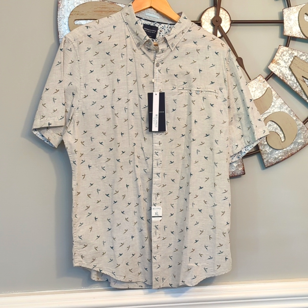 Denim and flower button up men's shirt